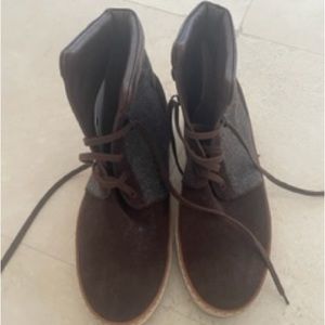 KITON Calfskin Suede Leather-Canvas High-Top Shoes Boots Sneakers